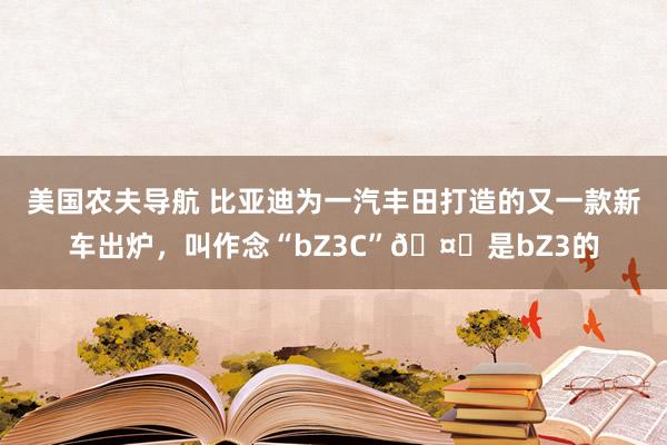 美国农夫导航 比亚迪为一汽丰田打造的又一款新车出炉，叫作念“bZ3C”🤔是bZ3的