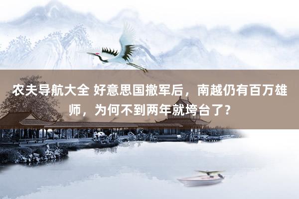 农夫导航大全 好意思国撤军后，南越仍有百万雄师，为何不到两年就垮台了？
