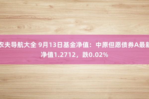 农夫导航大全 9月13日基金净值：中原但愿债券A最新净值1.2712，跌0.02%
