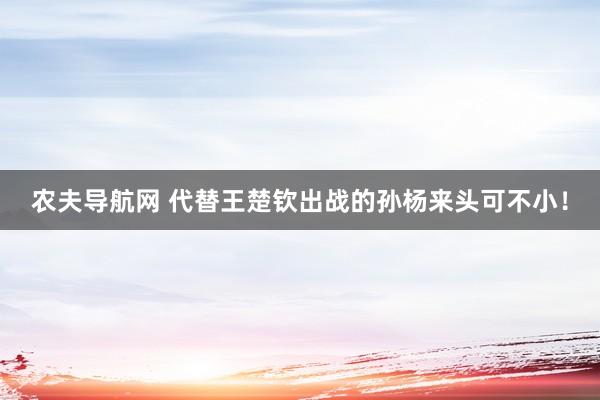 农夫导航网 代替王楚钦出战的孙杨来头可不小！