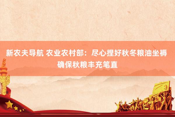 新农夫导航 农业农村部：尽心捏好秋冬粮油坐褥 确保秋粮丰充笔直