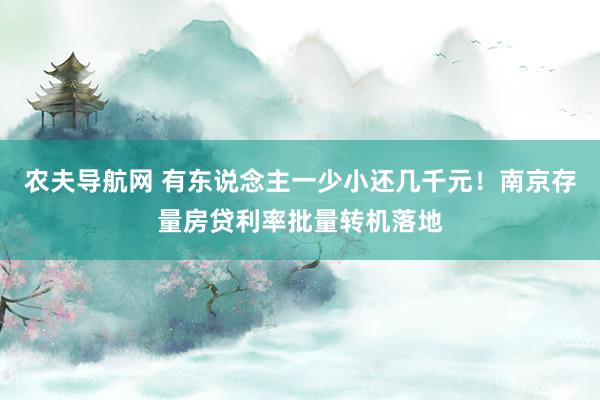 农夫导航网 有东说念主一少小还几千元！南京存量房贷利率批量转机落地
