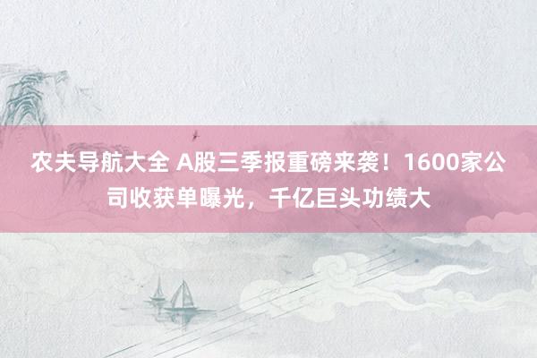 农夫导航大全 A股三季报重磅来袭！1600家公司收获单曝光，千亿巨头功绩大