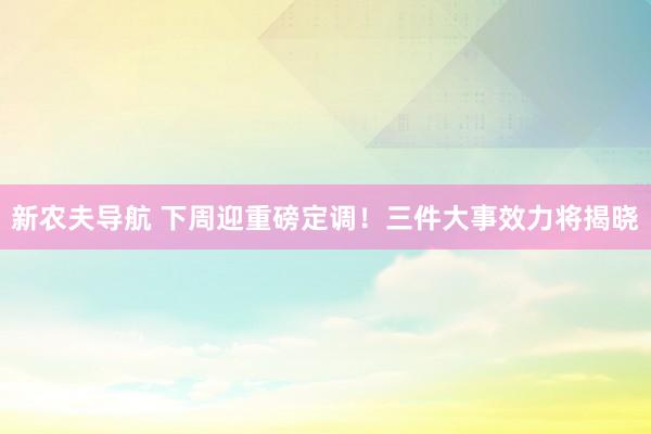新农夫导航 下周迎重磅定调！三件大事效力将揭晓