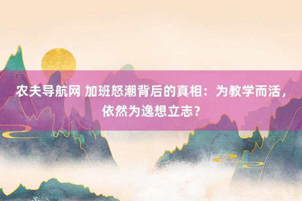 农夫导航网 加班怒潮背后的真相：为教学而活，依然为逸想立志？