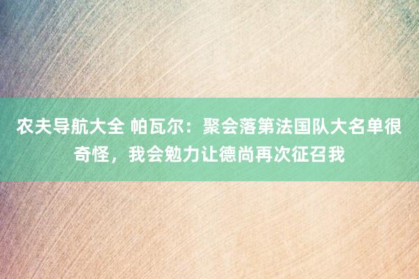 农夫导航大全 帕瓦尔：聚会落第法国队大名单很奇怪，我会勉力让德尚再次征召我