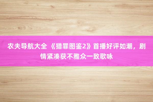 农夫导航大全 《猎罪图鉴2》首播好评如潮，剧情紧凑获不雅众一致歌咏