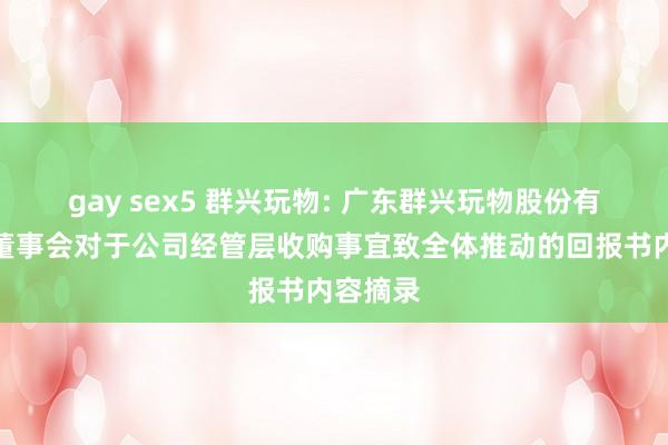 gay sex5 群兴玩物: 广东群兴玩物股份有限公司董事会对于公司经管层收购事宜致全体推动的回报书内容摘录