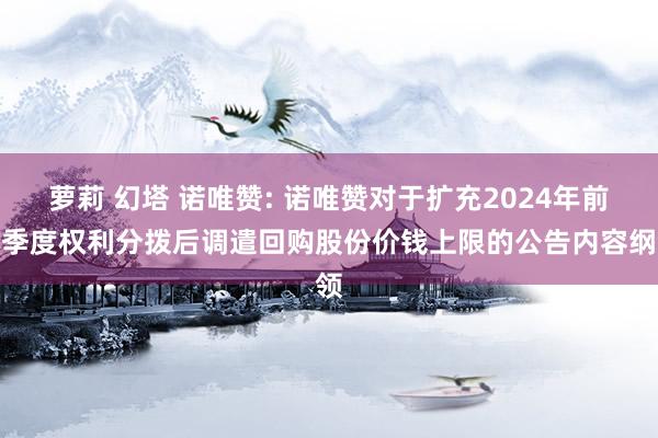 萝莉 幻塔 诺唯赞: 诺唯赞对于扩充2024年前三季度权利分拨后调遣回购股份价钱上限的公告内容纲领