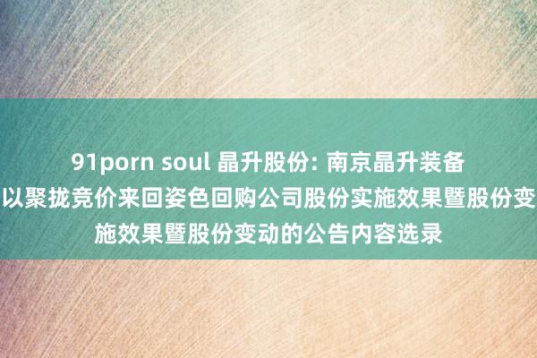 91porn soul 晶升股份: 南京晶升装备股份有限公司对于以聚拢竞价来回姿色回购公司股份实施效果暨股份变动的公告内容选录