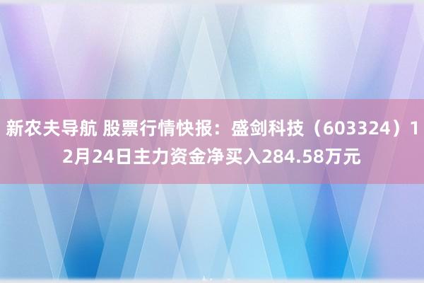 新农夫导航 股票行情快报：盛剑科技（603324）12月24日主力资金净买入284.58万元