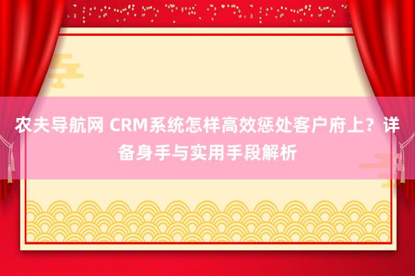 农夫导航网 CRM系统怎样高效惩处客户府上？详备身手与实用手段解析