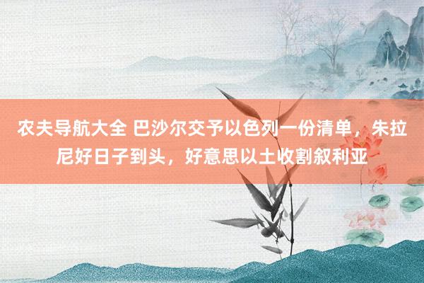 农夫导航大全 巴沙尔交予以色列一份清单，朱拉尼好日子到头，好意思以土收割叙利亚