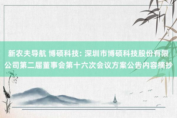 新农夫导航 博硕科技: 深圳市博硕科技股份有限公司第二届董事会第十六次会议方案公告内容摘抄