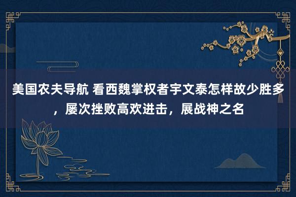 美国农夫导航 看西魏掌权者宇文泰怎样故少胜多，屡次挫败高欢进击，展战神之名