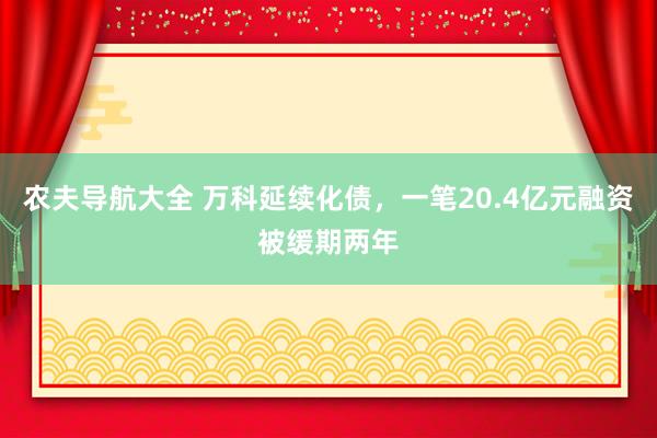 农夫导航大全 万科延续化债，一笔20.4亿元融资被缓期两年