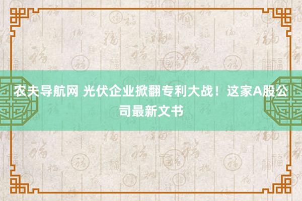 农夫导航网 光伏企业掀翻专利大战！这家A股公司最新文书