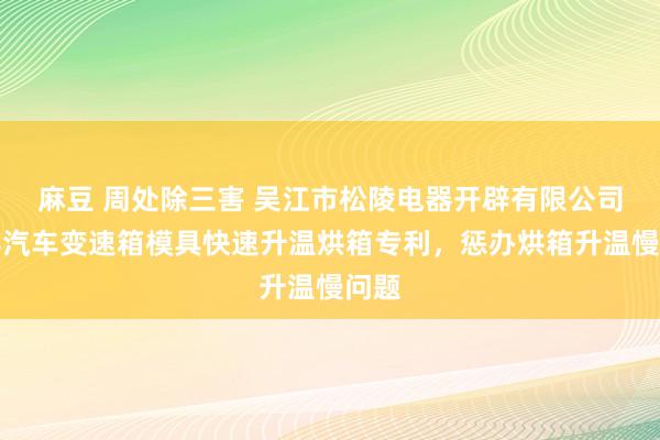 麻豆 周处除三害 吴江市松陵电器开辟有限公司获得汽车变速箱模具快速升温烘箱专利，惩办烘箱升温慢问题