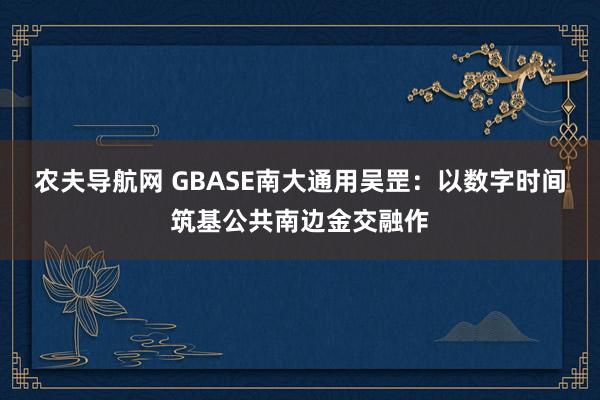 农夫导航网 GBASE南大通用吴罡：以数字时间筑基公共南边金交融作