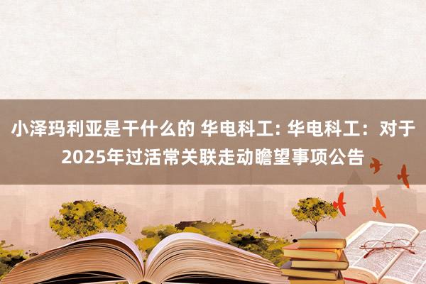 小泽玛利亚是干什么的 华电科工: 华电科工：对于2025年过活常关联走动瞻望事项公告