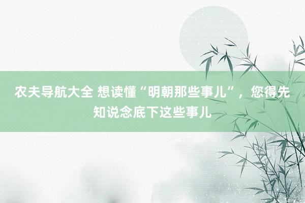农夫导航大全 想读懂“明朝那些事儿”，您得先知说念底下这些事儿
