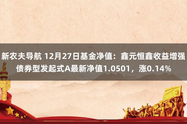 新农夫导航 12月27日基金净值：鑫元恒鑫收益增强债券型发起式A最新净值1.0501，涨0.14%