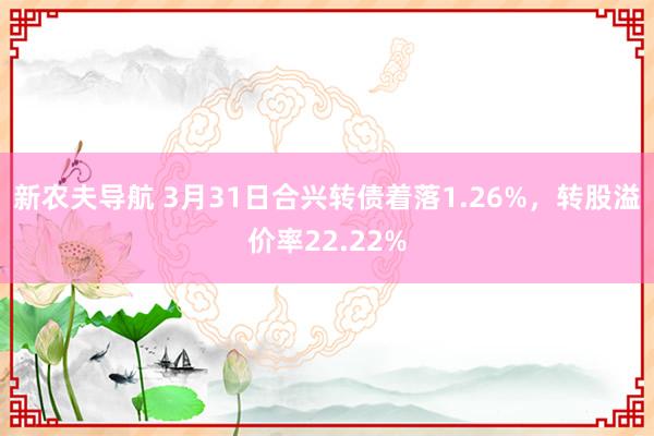 新农夫导航 3月31日合兴转债着落1.26%，转股溢价率22.22%