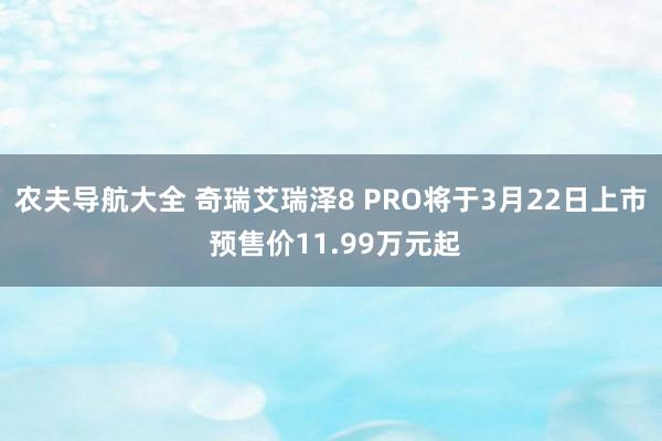 农夫导航大全 奇瑞艾瑞泽8 PRO将于3月22日上市 预售价11.99万元起