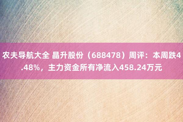 农夫导航大全 晶升股份（688478）周评：本周跌4.48%，主力资金所有净流入458.24万元