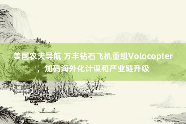 美国农夫导航 万丰钻石飞机重组Volocopter，加码海外化计谋和产业链升级