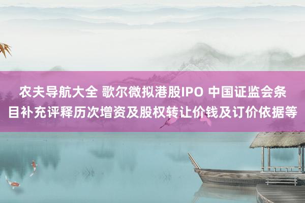 农夫导航大全 歌尔微拟港股IPO 中国证监会条目补充评释历次增资及股权转让价钱及订价依据等