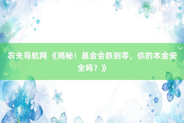 农夫导航网 《揭秘！基金会跌到零，你的本金安全吗？》
