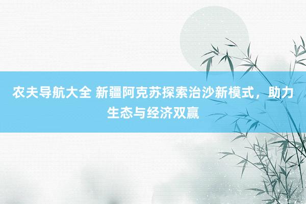 农夫导航大全 新疆阿克苏探索治沙新模式，助力生态与经济双赢