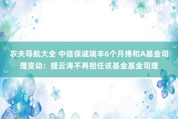 农夫导航大全 中信保诚瑞丰6个月搀和A基金司理变动：提云涛不再担任该基金基金司理