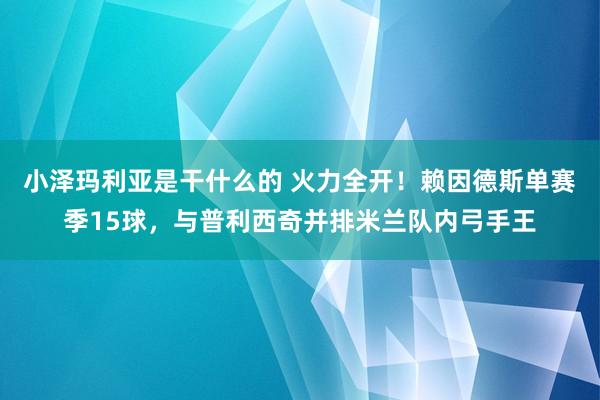小泽玛利亚是干什么的 火力全开！赖因德斯单赛季15球，与普利西奇并排米兰队内弓手王